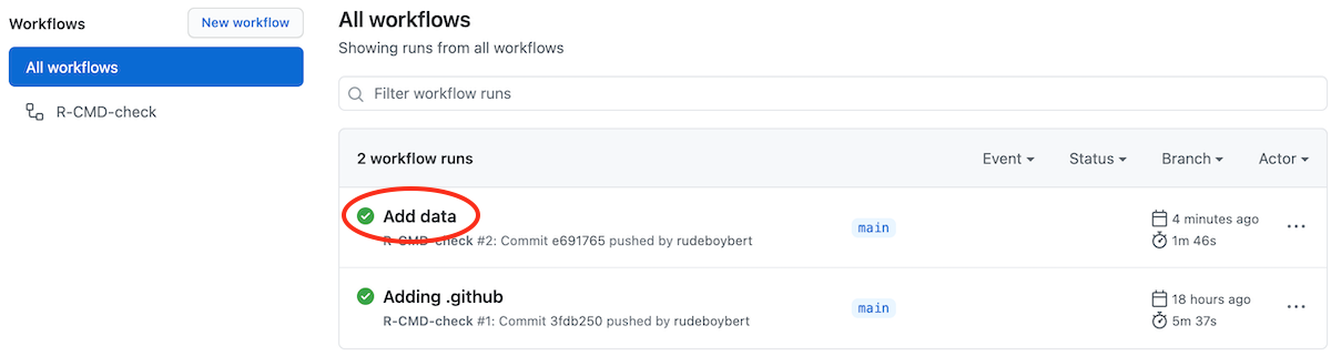 Screenshot of GitHub Actions passing