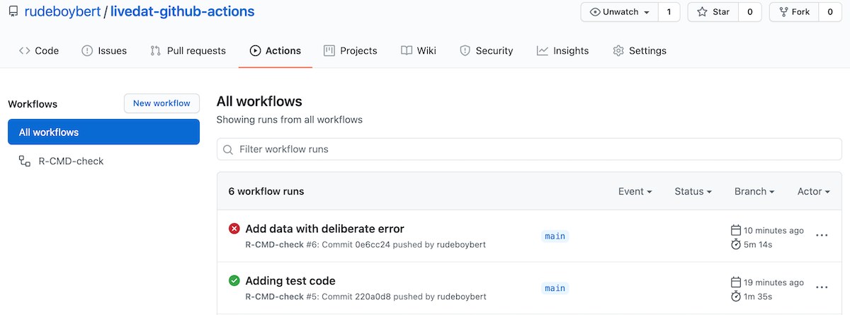 Screenshot of failed GitHub Actions build