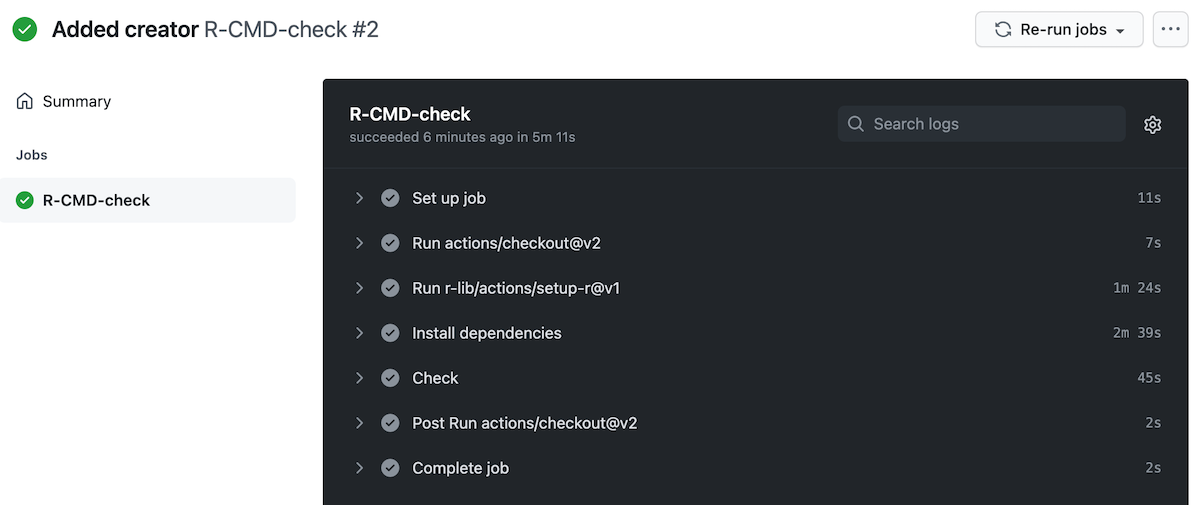 Screenshot of Workflow Run