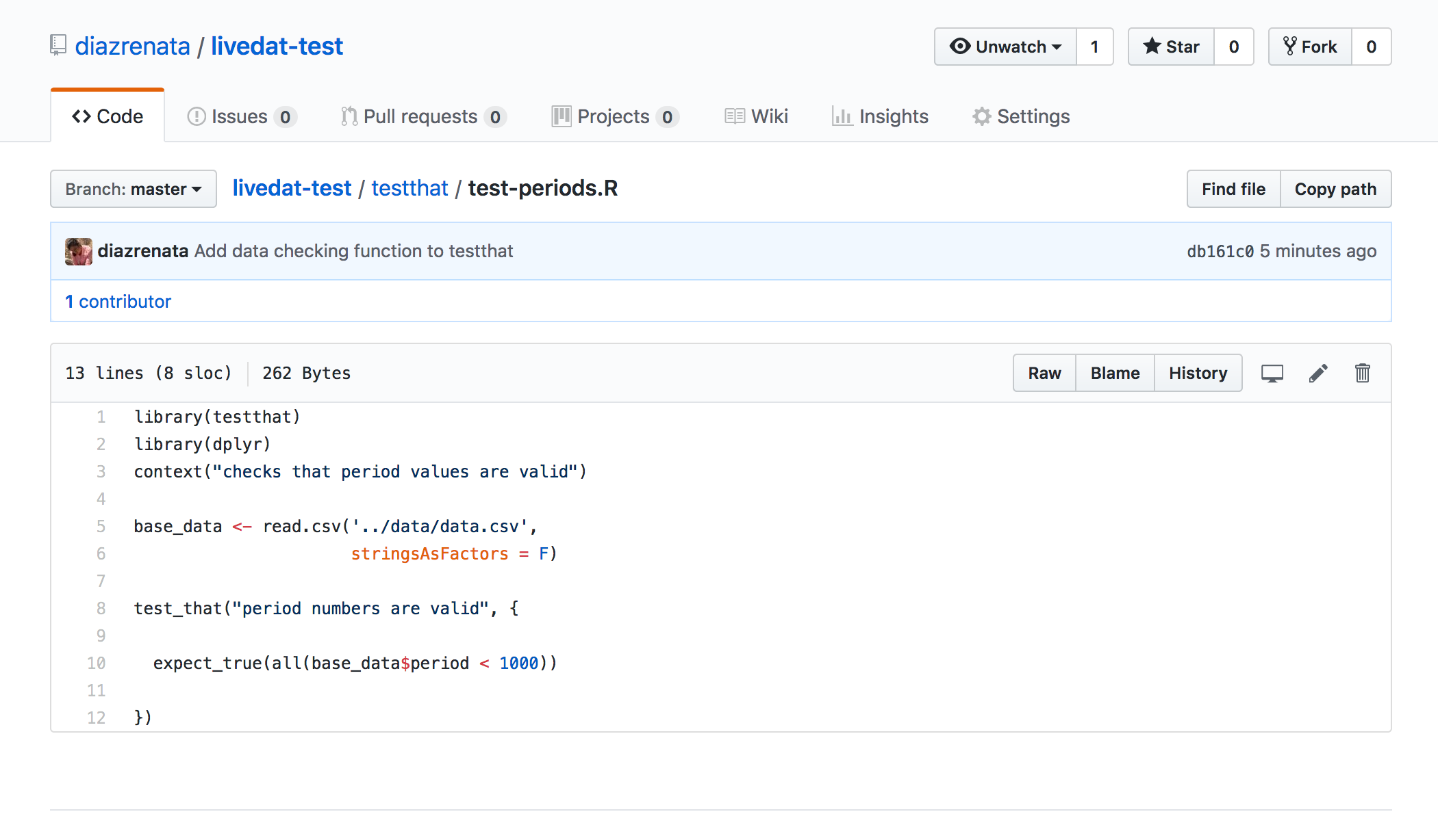 Screenshot of test on GitHub