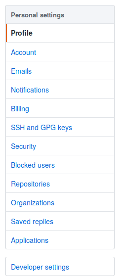 Screenshot of GitHub Developer Settings menu item